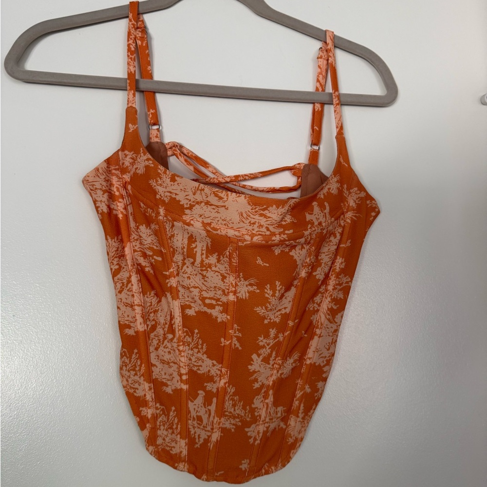 Miaou Orange and Cream Floral Cowl Neck Corset